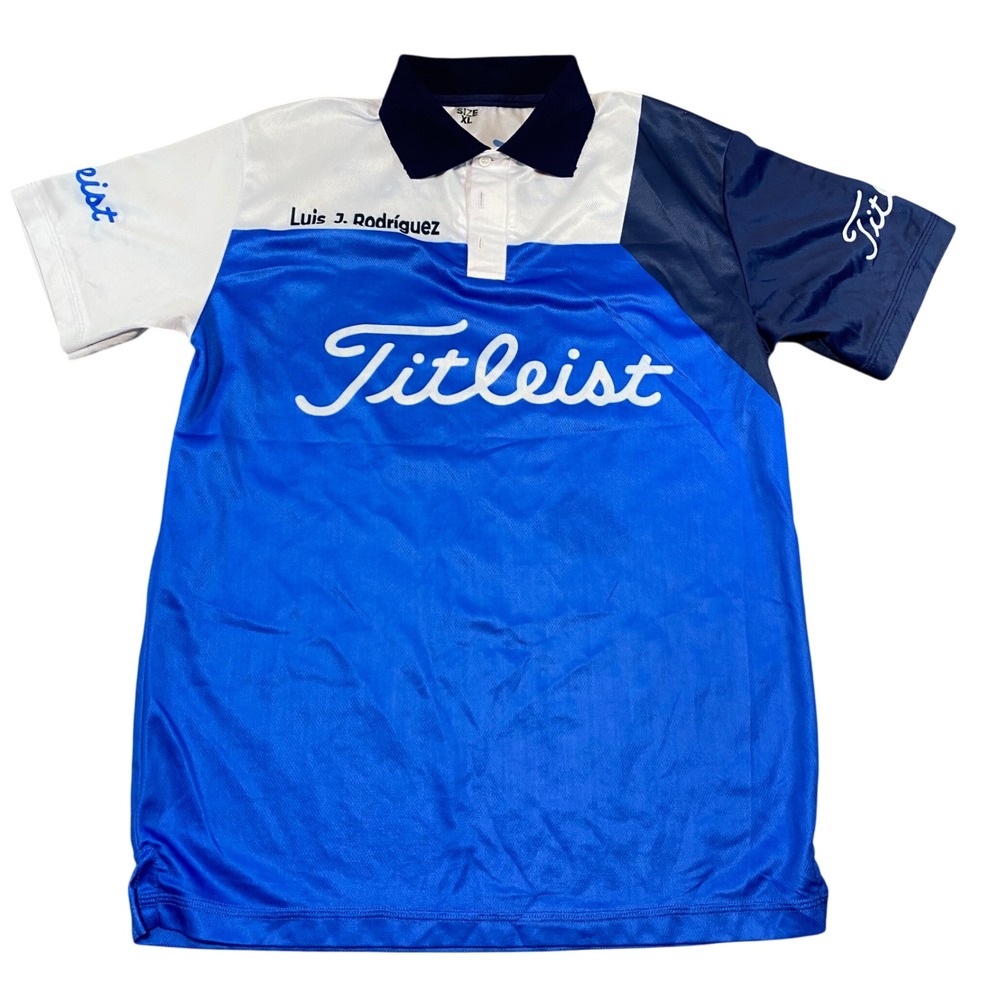 Titleist Mens Golf Polo Shirt XL Blue White Colorblock Graphic Luis J‎ Rodriguez
